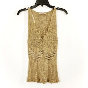 Twinset Milano Women's Small Lurex Gold Metallic Knit V-Neck Tank Top Italy